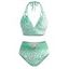 Beach Vacation Bikini Swimsuit Ombre Sequined Leopard Print Ruched Halter Swimwear Set - BLUE M | US 6