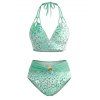 Beach Vacation Bikini Swimsuit Ombre Sequined Leopard Print Ruched Halter Swimwear Set - MINT GREEN XXL | US 14