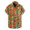 Hawaiian Vacation Couple Outfit Tropical Hibiscus Floral Leaf Print Pocket Off the Shoulder Romper and Shirt Set - Orange S | US 4