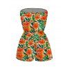 Hawaiian Vacation Couple Outfit Tropical Hibiscus Floral Leaf Print Pocket Off the Shoulder Romper and Shirt Set - Orange S | US 4