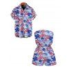 Hawaiian Vacation Couple Outfit Striped Hibiscus Floral Palm Leaf Print Pocket Off the Shoulder Romper and Shirt Set - Bleu S | US 4