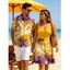 Hawaiian Vacation Couple Outfit Tropical Palm Leaf Print Ombre Ruched Bust Mini Dress and Shirt Set - Brun Doré S | US 4