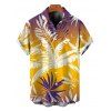 Hawaiian Vacation Couple Outfit Tropical Palm Leaf Print Ombre Ruched Bust Mini Dress and Shirt Set - Brun Doré S | US 4