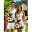 Hawaiian Couple Outfit Hibiscus Floral Tropical Leaf Print Ruched Bust Dress and Shirt Set - Blanc S | US 4