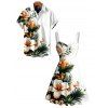 Hawaiian Couple Outfit Hibiscus Floral Tropical Leaf Print Ruched Bust Dress and Shirt Set - Blanc S | US 4