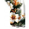 Hawaiian Couple Outfit Hibiscus Floral Tropical Leaf Print Ruched Bust Dress and Shirt Set - Blanc S | US 4