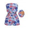 Hawaiian Vacation Romper Striped Hibiscus Floral Palm Leaf Print Pocket Off the Shoulder Romper - Bleu L | US 8-10