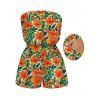 Hawaiian Vacation Romper Watercolor Tropical Hibiscus Floral Leaf Print Pocket Off the Shoulder Romper - Orange L | US 8-10