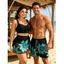 Beach Vacation Couple Outfit Sunflower Print Cinched Crossover Skirt 3pcs Swimsuit and Drawstring Shorts Set - BLACK S | US 4