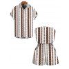 Casual Couple Outfit Geometric Ethnic Print Pocket Off the Shoulder Romper and Shirt Set - Brun S | US 4