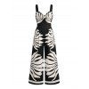 Vacation Jumpsuit Leaf Silhouette Print Twisted Wide Leg Jumpsuit - BLACK XXL | US 12