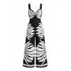 Vacation Couple Outfit Tropical Leaf Silhouette Print Twisted Wide Leg Jumpsuit and Shirt Set - Noir S | US 4