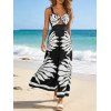Vacation Couple Outfit Tropical Leaf Silhouette Print Twisted Wide Leg Jumpsuit and Shirt Set - Noir S | US 4