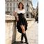 Vintage Dress Contrast Color Lace Panel Scalloped Lace Up Puff Sleeve High Low Dress - Noir S | US 4