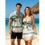 Vacation Couple Outfit Beach Coconut Tree Print Mini Dress and Shirt Set - Bleu clair S | US 4