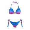 Beach Vacation Bikini Swimsuit Ombre Leopard Print Starfish Decor Tied High Cut Briefs Halter Swimwear Set - Rose Vif XXL | US 14