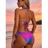 Beach Vacation Bikini Swimsuit Ombre Leopard Print Starfish Decor Tied High Cut Briefs Halter Swimwear Set - Rose Vif XXL | US 14