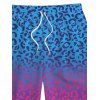 Men's Hawaiian Vacation Beach Shorts Ombre Leopard Print Pocket Drawstring Board Shorts - Rose Vif 5XL