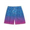 Men's Hawaiian Vacation Beach Shorts Ombre Leopard Print Pocket Drawstring Board Shorts - Rose Vif 5XL