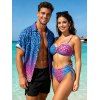 Beach Vacation Couple Outfit Ombre Leopard Print Ruched Cinched Briefs Bikini Swimsuit and Shirt Set - Rose Vif S | US 4