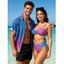 Beach Vacation Couple Outfit Ombre Leopard Print Ruched Cinched Briefs Bikini Swimsuit and Shirt Set - Rose Vif S | US 4