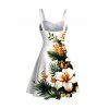 Hawaiian Dress Hibiscus Floral Tropical Leaf Print Ruched Bust Mini Vacation Dress - Blanc XXXXXL | US 20