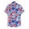 Men's Hawaiian Vacation Shirt Striped Hibiscus Floral Palm Leaf Print Button Up Shirt - Bleu 5XL