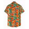 Men's Hawaiian Vacation Shirt Watercolor Tropical Hibiscus Floral Leaf Print Button Up Shirt - Orange 5XL