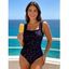 Vacation One-piece Swimsuit Cherry Print Ruffle Tied Ruched Beach Swimwear - Noir XXL | US 14