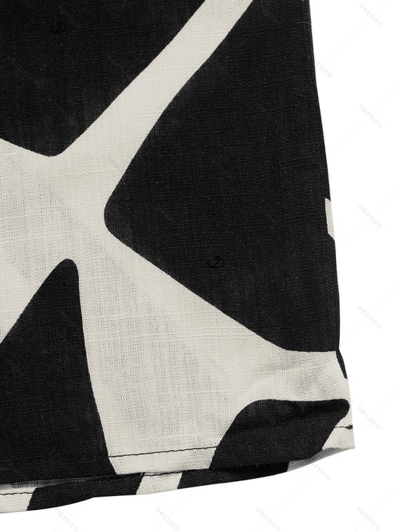 Combinaison de vacances vintage à imprimé géométrique monochrome de feuilles et col en V noué - Noir S | US 4