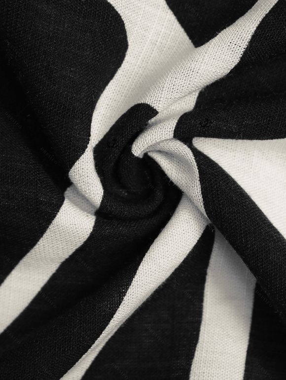 Combinaison de vacances vintage à imprimé géométrique monochrome de feuilles et col en V noué - Noir S | US 4