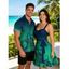 Vacation Couple Outfit Ombre Octopus Pattern Ruched Bust Belt Sweetheart Neck Dress and Button Up Shirt Drawstring Shorts Beach Matching Outfit - Vert profond S | US 4