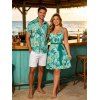 Vacation Allover Starfish Turtle Marine Print Belted Mini Dress And Short Sleeve Shirt Matching Outfit - Vert clair S | US 4