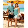 Ombre Palm Tree Print Hawaii Vacation Spaghetti Strap V Neck A Pendulum Mini Dress And Short Sleeve Shirt Matching Outfit