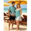 Ombre Palm Tree Print Hawaii Vacation Spaghetti Strap V Neck A Pendulum Mini Dress And Short Sleeve Shirt Matching Outfit - Bleu Ciel S | US 4