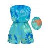 Vacation Couple Outfit Ombre Tropical Palm Leaf Print Pocket Off the Shoulder Romper and Drawstring Beach Shorts Set - Bleu Toile de Jean S | US 4