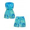 Vacation Couple Outfit Ombre Tropical Palm Leaf Print Pocket Off the Shoulder Romper and Drawstring Beach Shorts Set - Bleu Toile de Jean S | US 4
