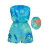 Beach Vacation Romper Ombre Tropical Palm Leaf Print Pocket Off the Shoulder Romper - Bleu Toile de Jean XXL | US 14