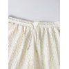 Men's Casual Outfit Solid Color Striped Hollow Out Button Up Shirt and Pocket Drawstring Shorts Set - BEIGE M