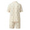 Men's Casual Outfit Geometric Hollow Out Plain Color Button Up Shirt and Shorts Set - Beige XXXL
