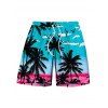 Men's Vacation Beach Shorts Ombre Tropical Coconut Tree Seagull Print Pocket Drawstring Board Shorts - Bleu Toile de Jean M