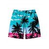 Men's Vacation Beach Shorts Ombre Tropical Coconut Tree Seagull Print Pocket Drawstring Board Shorts - Bleu Toile de Jean XL