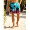 Men's Vacation Beach Shorts Ombre Tropical Coconut Tree Seagull Print Pocket Drawstring Board Shorts - Bleu Toile de Jean 5XL