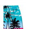 Men's Vacation Beach Shorts Ombre Tropical Coconut Tree Seagull Print Pocket Drawstring Board Shorts - Bleu Toile de Jean 5XL