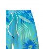 Men's Vacation Beach Shorts Ombre Tropical Palm Leaf Print Pocket Drawstring Board Shorts - Bleu Toile de Jean 3XL