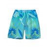 Men's Vacation Beach Shorts Ombre Tropical Palm Leaf Print Pocket Drawstring Board Shorts - Bleu Toile de Jean 3XL
