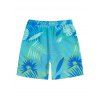 Men's Vacation Beach Shorts Ombre Tropical Palm Leaf Print Pocket Drawstring Board Shorts - Bleu Toile de Jean 5XL