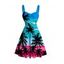 Beach Vacation Dress Ombre Tropical Coconut Tree Seagull Print Ruched Bust Mini Dress - Bleu Toile de Jean XXL | US 14