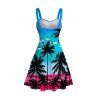 Beach Vacation Dress Ombre Tropical Coconut Tree Seagull Print Ruched Bust Mini Dress - Bleu Toile de Jean XXXXXL | US 20