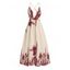 Vintage Vacation Dress Floral Leaf Silhouette Print Plunging Neck Open Back Maxi Dress - Champagne M | US 6